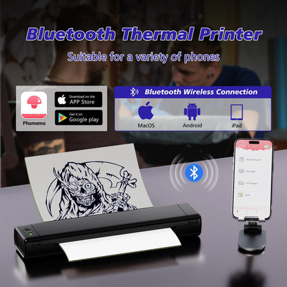 Odaro M08F Bluetooth Thermal Tattoo Printer - Portable Wireless Tattoo Stencil Machine with Smartphone & Laptop, Inkless Mobile Printer for DIY Tattoo Stencils (Black)