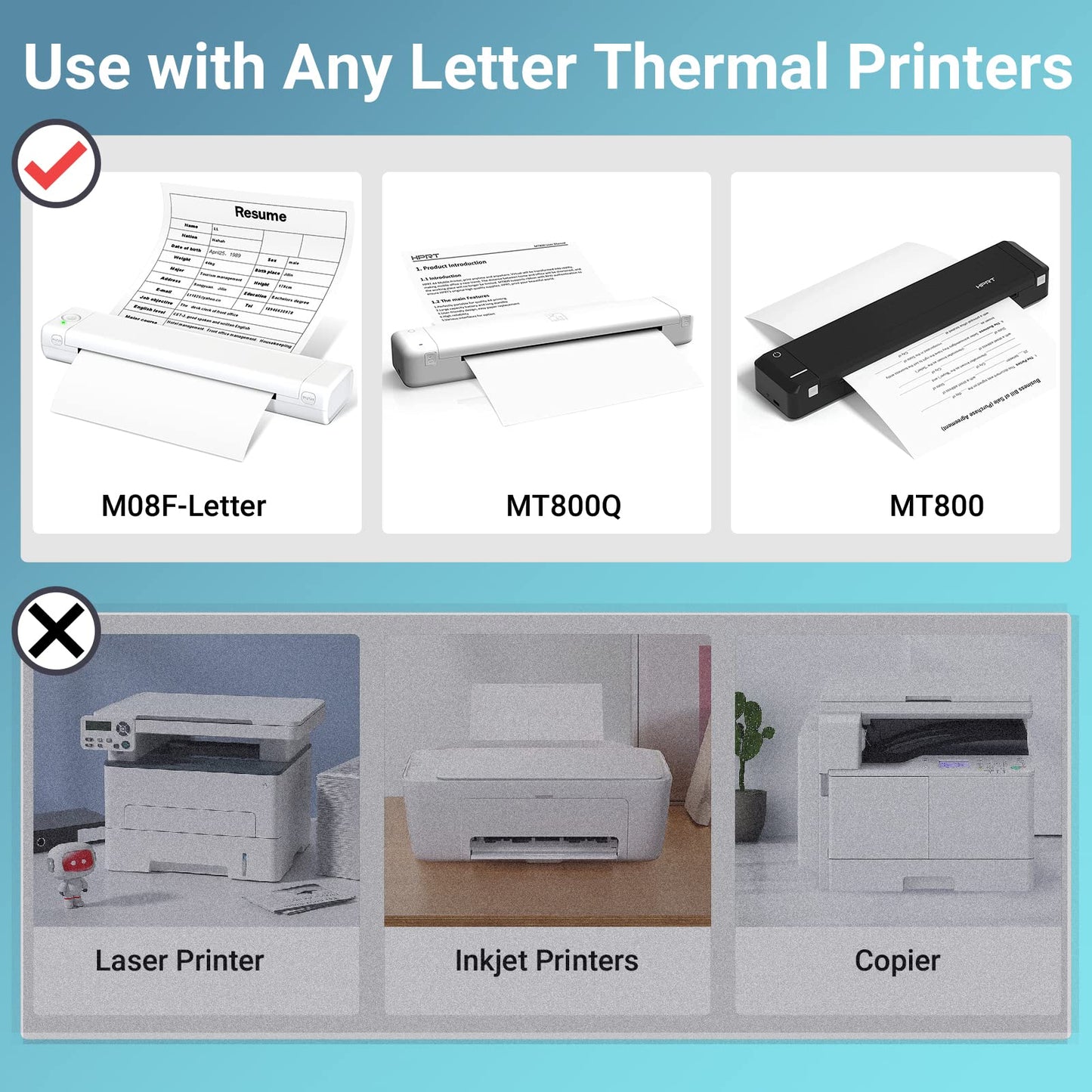 Odaro Thermal Printer Paper 8.5 x 11 US Letter Size Paper, Multipurpose Office White Paper - 100 Sheets, Compatible with M08F, MT800, MT800Q,M832, and Other Letter Portable Printers