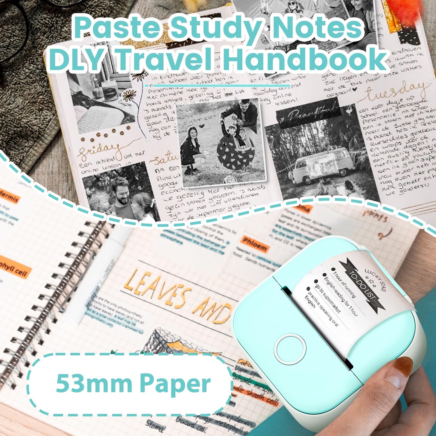 Odaro T02 Thermal Sticker Printer Mini, Portable Print Pod, Sticker Maker with 1 Roll Sticker Paper, Small Sticker Printer Machine Bluetooth for School Note, Journal, Picture Coloring - Green
