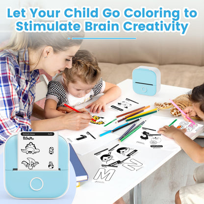 Odaro T02 Thermal Sticker Printer Mini, Portable Print Pod, Sticker Maker with 1 Roll Sticker Paper, Small Sticker Printer Machine Bluetooth for School Note, Journal, Picture Coloring - Blue