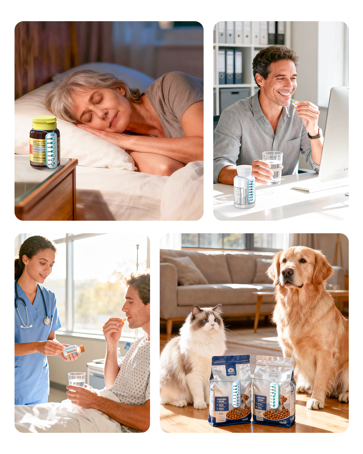 2 Pack Pill Reminder, Lanyad or Sticker Pill Tracker, Work with Most Bottles, Reusable Medication Tracker Replacement of Vitamin Weekly (7 Day) Medicine Organizer