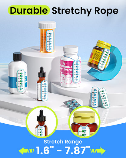 2 Pack Pill Reminder, Lanyad or Sticker Pill Tracker, Work with Most Bottles, Reusable Medication Tracker Replacement of Vitamin Weekly (7 Day) Medicine Organizer