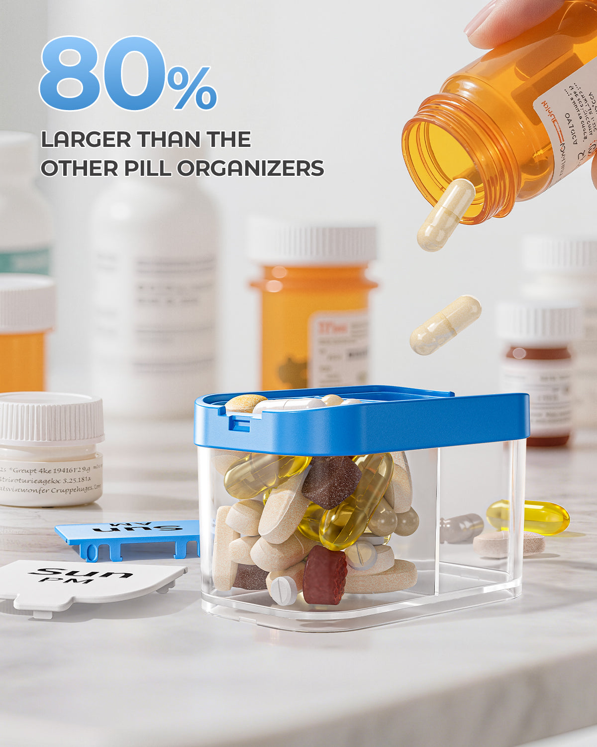 Extra Large Weekly Pill Organizer, XL Pill Box 7 Day Am Pm, Jumbo Medicine Organizer 2 Times A Day to Hold Daily Medicine Vitamin and Supplements - Rainbow